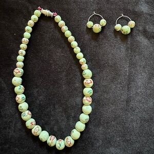 Vintage beaded choker necklace with matching hoop earrings